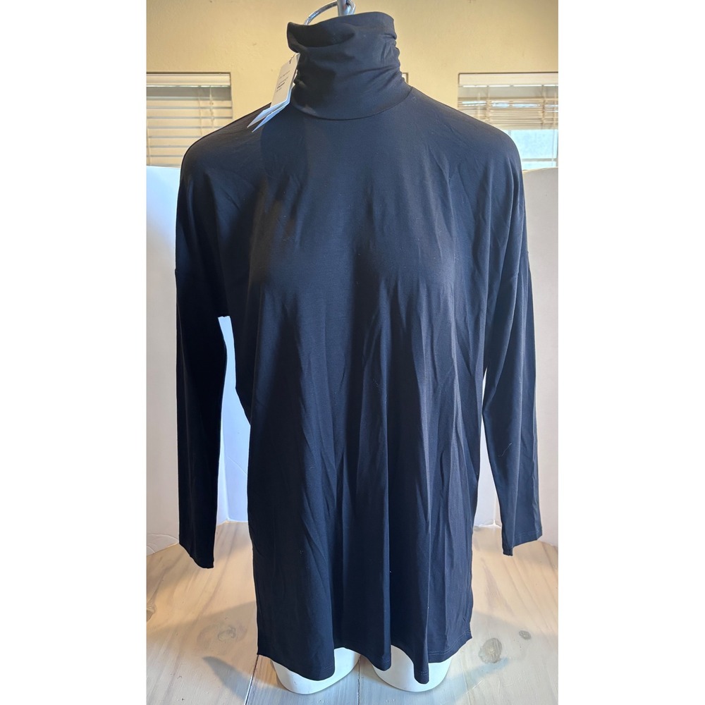 Eileen Fisher Petite Black Viscose Jersey Turtleneck Tunic PS F6VFF-T3969P NEW